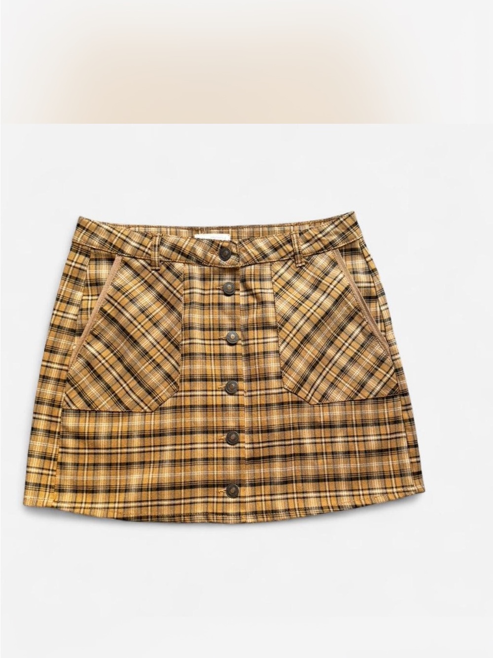Anthropologie Yellow Plaid Button-Front Mini Skirt